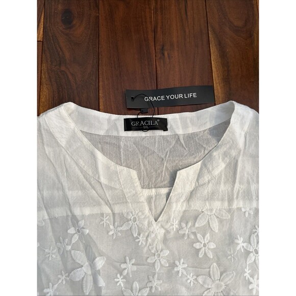 Women’s Blouse Shirt Floral Flowers Lace 5XL White Flowy Boho Gracila - Picture 5 of 16